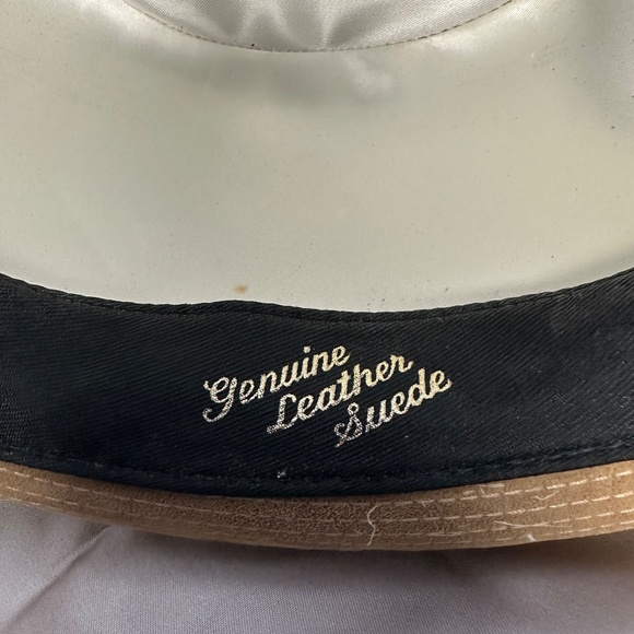 VINTAGE Abercrombie & Fitch Men's Tan Suede Fedora Hat w/ Snake Leather Band - Picture 8 of 11